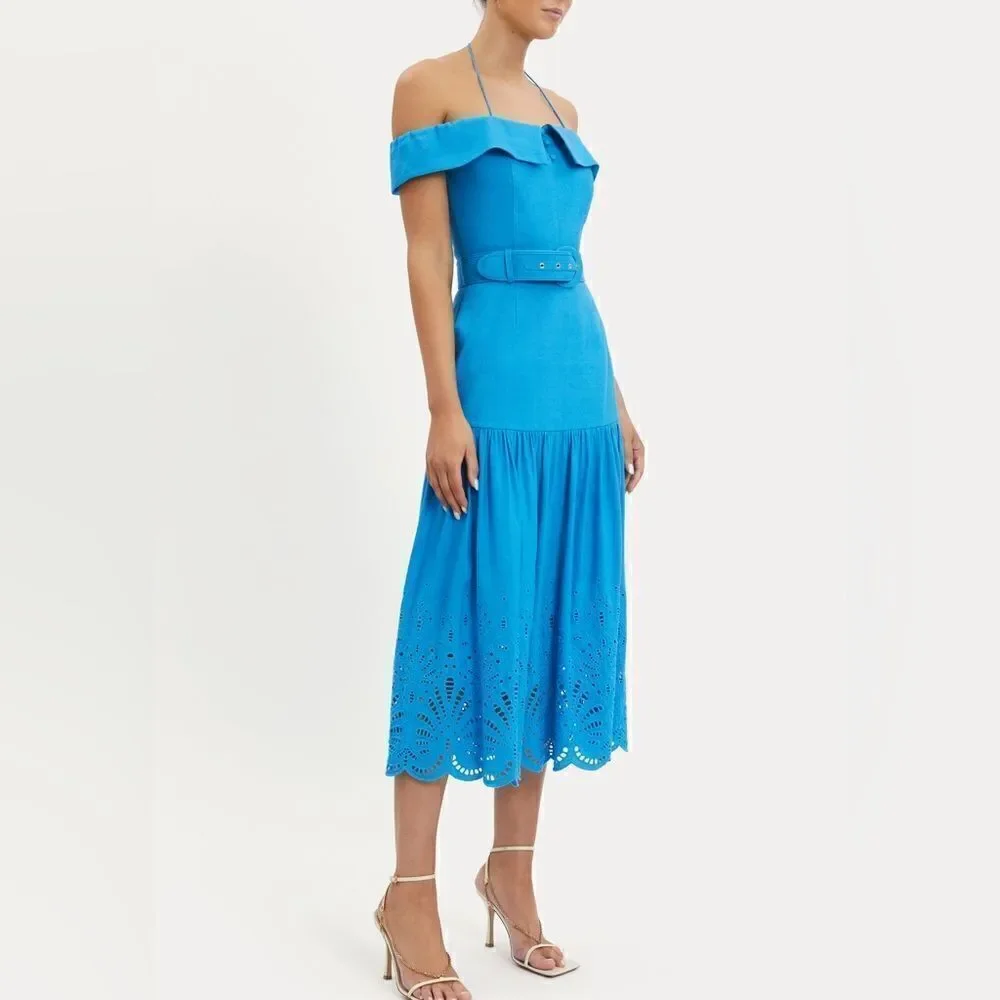 Rebecca Vallance ISIDORA MIDI DRESS Blue Size 6 NWT $550